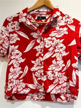 Volcom Red & White Hawaiian Button-Up Shirt